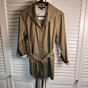 Lafayette 148 Womens size 4 Tan Belted blouse military utility contrast cuff